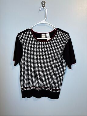 Emma James Classic Black & White Houndstooth Short-Sleeve Sweater Fall Winter
